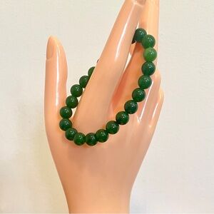 8mm Green Jade Handmade Beaded Stretch Bracelet Unisex NWOT